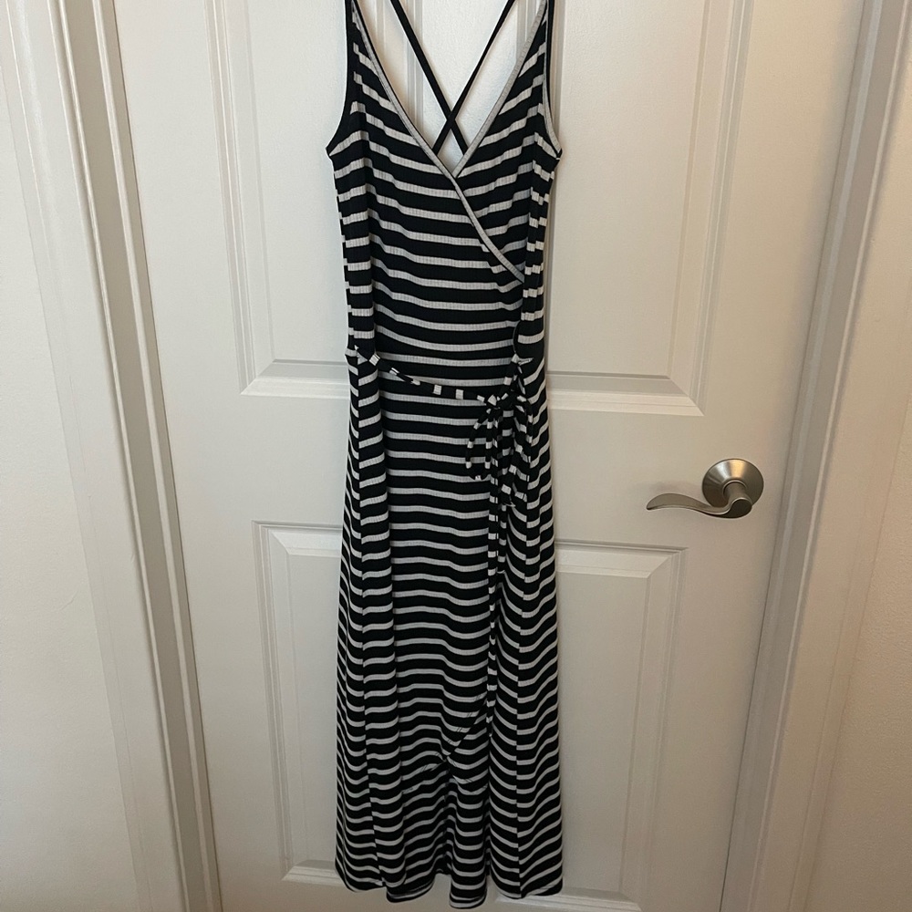 Black and White Striped High-Low Dress